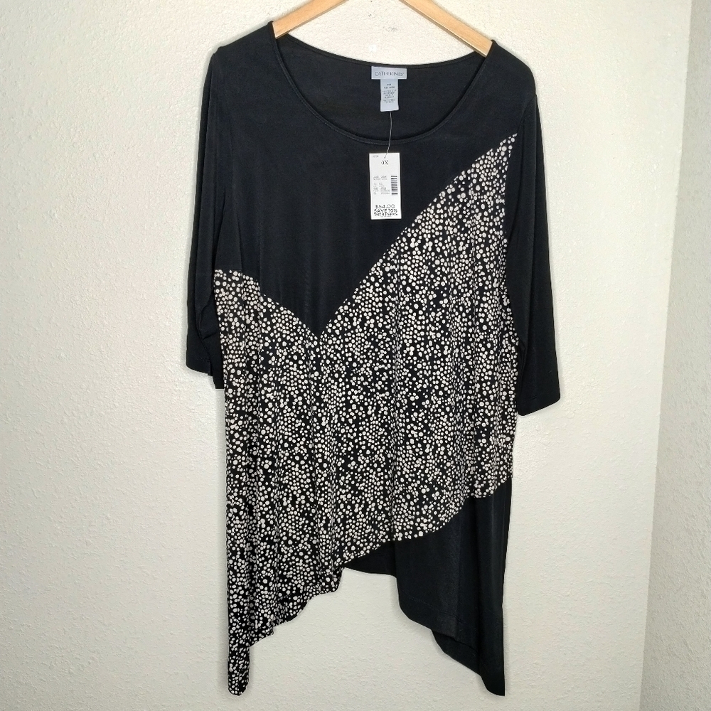 Catherines Black Tan Dot Scoop Neck Top size 0X